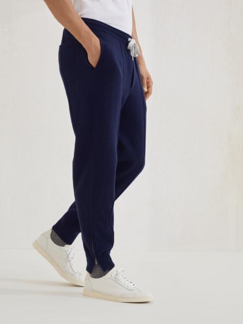 Brunello Cucinelli Cashmere double knit trousers with crête detail and elasticated zipper cuffs