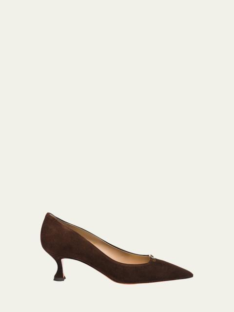Santoni 55mm Sabine Suede Buckle Pumps