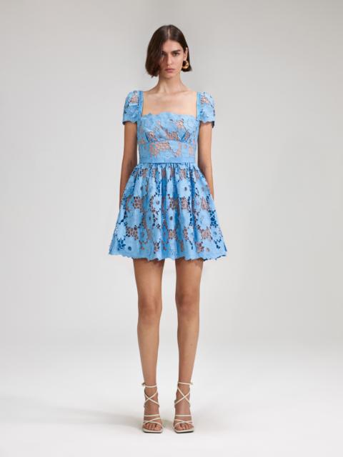 Blue 3D Cotton Lace Mini Dress