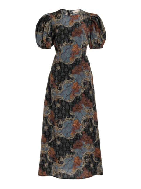 ULLA JOHNSON Calais Puff Sleeve Silk Midi Dress navy