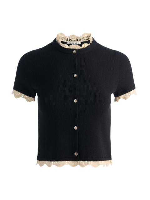 Alice + Olivia CIARA LACE TRIM CARDIGAN - BLACK/NATURAL