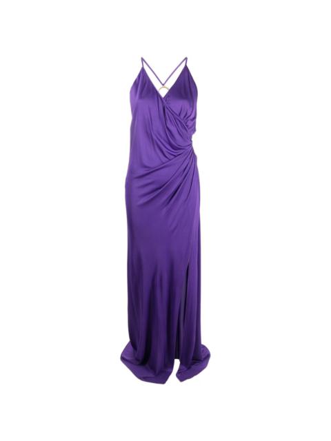 side-slit ruched sleeveless gown