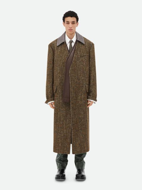 Textured Wool Speckled Coat With Leather Collar