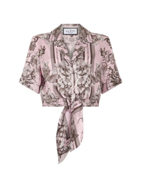 PHILIPP PLEIN cropped butterfly-print shirt