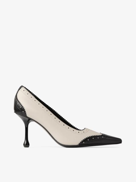 JIMMY CHOO Ixia 80 Black and Bone Nappa Leather Pumps with Broguing