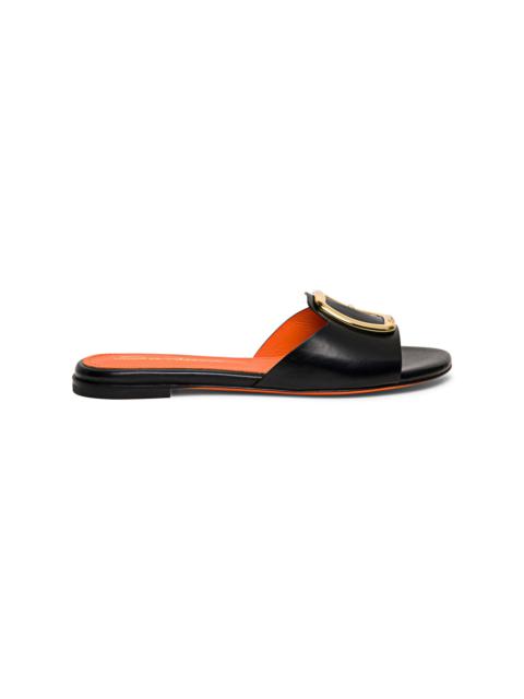 Women's black leather slide sandal