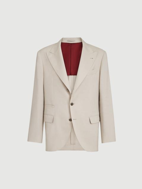 Brunello Cucinelli Linen, virgin wool and mohair gabardine deconstructed blazer with peak lapels and metal buttons