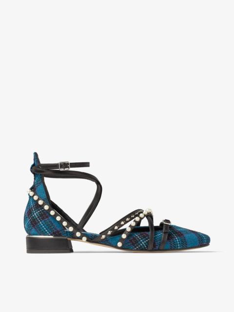 JIMMY CHOO Celestia 25 Peacock Tartan Fabric Pumps with Pearls and Studs