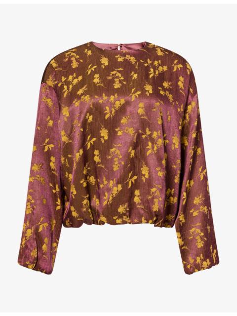 Dries Van Noten Floral-Print Balloon-Sleeve Satin Blouse