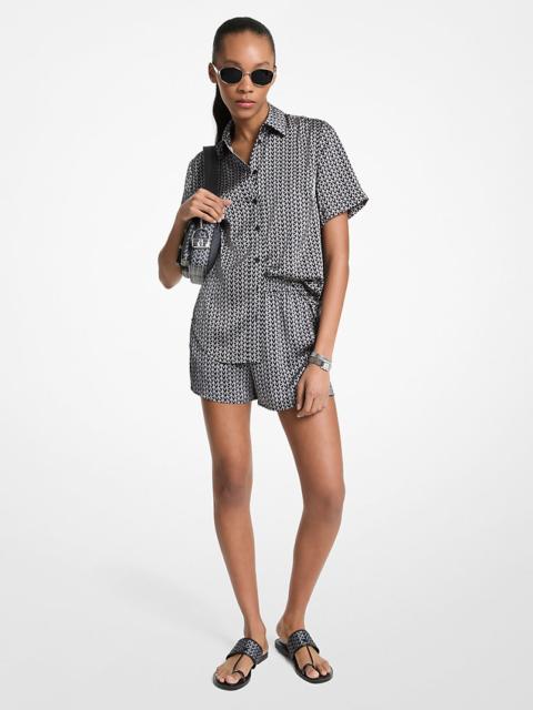MICHAEL KORS MK2000 Logo Print Satin Camp Shirt