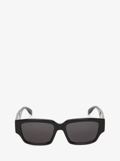 Alexander McQueen Men's McQueen Graffiti Rectangular Sunglasses in Black/red