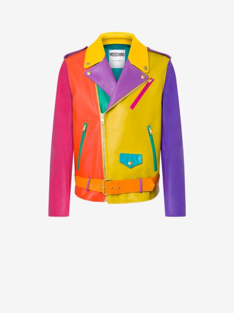 Moschino COLOURBLOCK NAPPA LEATHER BIKER JACKET