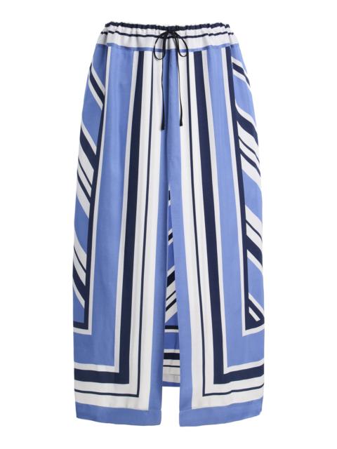 BRANDON MAXWELL Exclusive Striped Twill Midi Skirt blue
