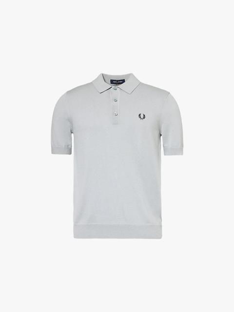 Brand-embroidery knitted regular-fit wool and cotton polo shirt