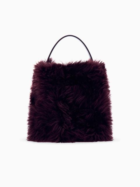 GIORGIO ARMANI LEATHER SHOULDER BAG WITH FAUX FUR NEVE EXTERIOR