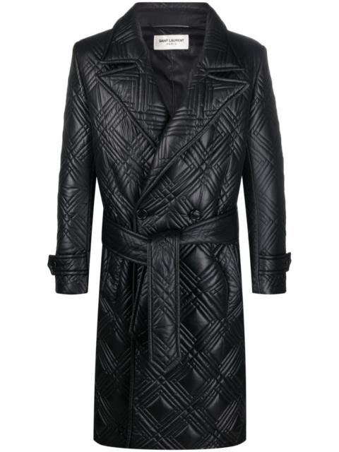 SAINT LAURENT quilted wrap midi coat