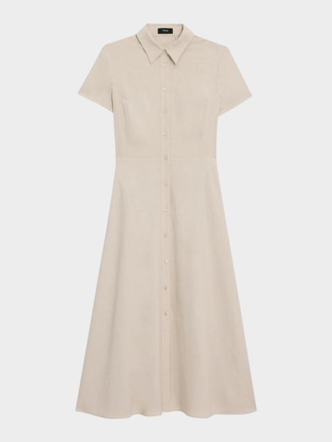 Good Linen Short-Sleeve Button-Front Midi Shirt Dress