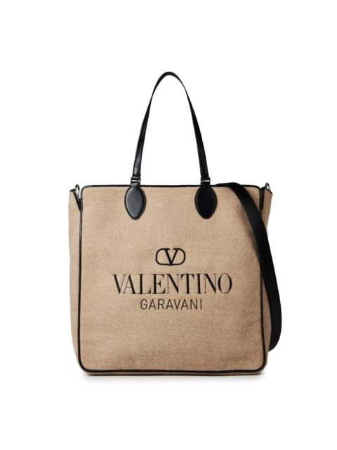 Valentino TOILE ICONOGRAPHE SHOPPING BAG IN WOOL WITH LEATHER DETAILS