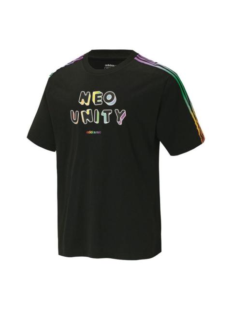 adidas neo U Pd Tee2 Gradient Stripe sAlphabet Printing Knitting Sport Short Sleeve Men s Black H650