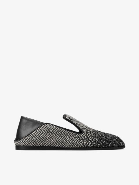 JIMMY CHOO Eliot Slipper F Grey and Black Crystal-Embellished Herringbone Slippers
