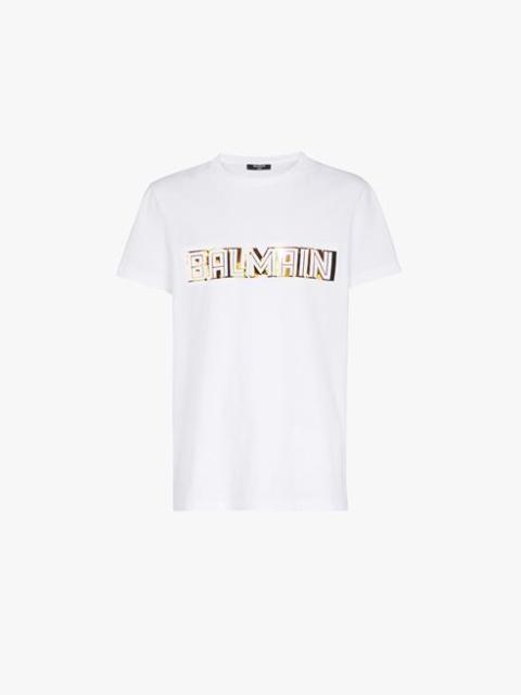 White cotton T-shirt with gold Balmain logo