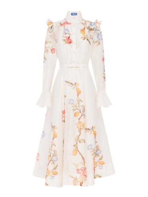 LEO LIN Selina Floral-Print Button-Up Linen-Blend Midi Dress floral