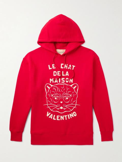 Valentino Logo-Print Cotton-Jersey Hoodie Red