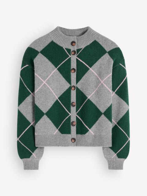 BODEN Jemma Jacquard Knit Cardigan-Hunter Green Argyle