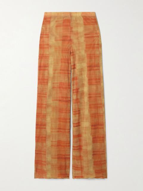 SIR. Ferrera checked stretch-tulle straight-leg pants Orange