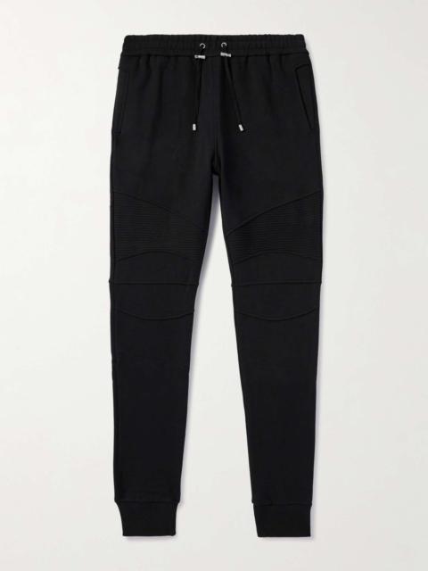 Balmain Skinny Logo-Flocked Panelled Cotton-Jersey Sweatpants
