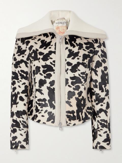 S.S.DALEY Ribbed Cropped Wool-trimmed Animal-print Goat Hair Jacket