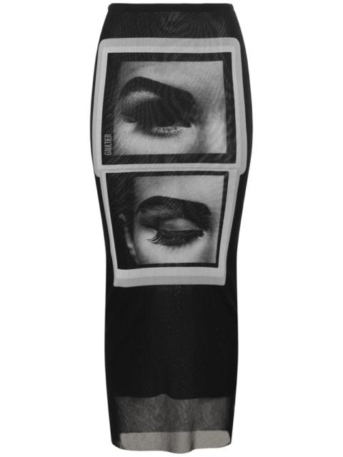 Eyes & lips printed mesh long dress