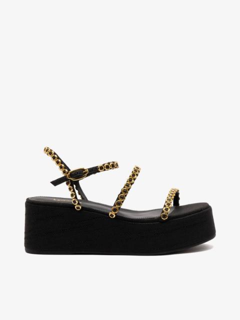 Larroudé Gio Milanina Flatform Sandal In Black Raffia