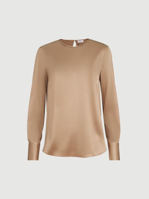 Brunello Cucinelli Stretch silk satin t-shirt with monili