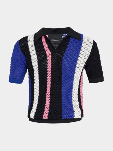 Men's Pointelle Block Stripe Polo Shirt