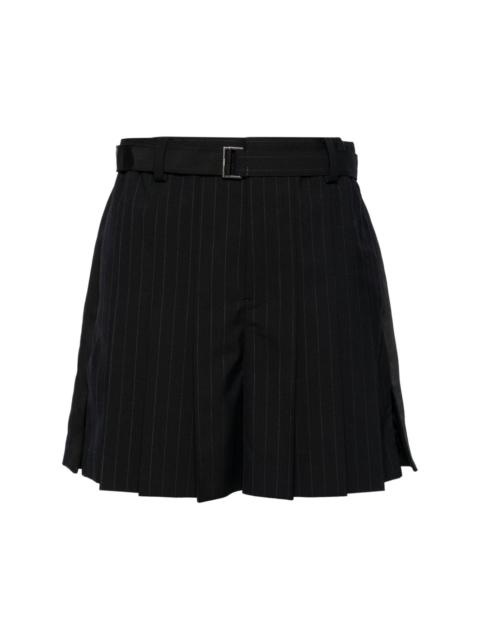 belt-waist pleated pinstripe shorts