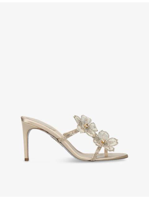 RENE CAOVILLA Floral Strap 80 Satin Heeled Sandals