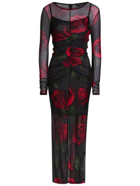 GOOD AMERICAN Good American Floral-print Ruched Mesh Maxi Dress