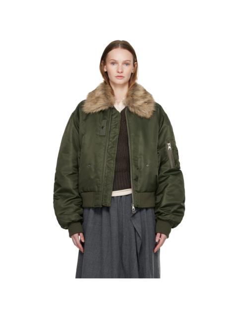 Green Faux-Fur Collar MA-1 Bomber Jacket
