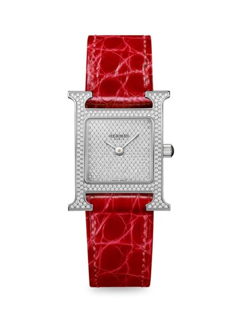 Hermès Heure H 스테인리스, 다이아몬드 & Alligator 가죽 스트랩 시계