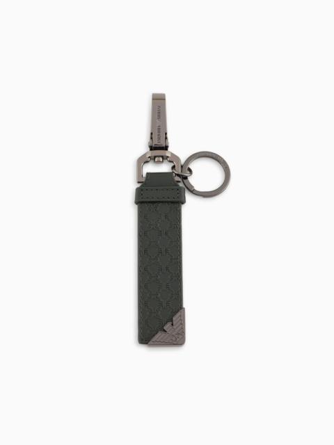 Leather keyring with all-over embossed pattern