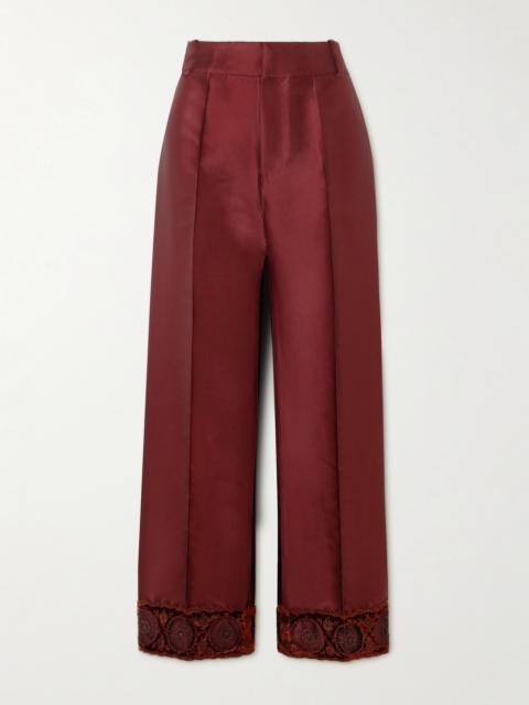 DESTREE Yoshitomo Embellished Velvet-trimmed Faille Streight-leg Pants