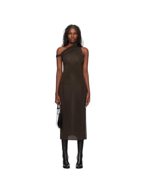 Brown Houndstooth Twist Midi Dress