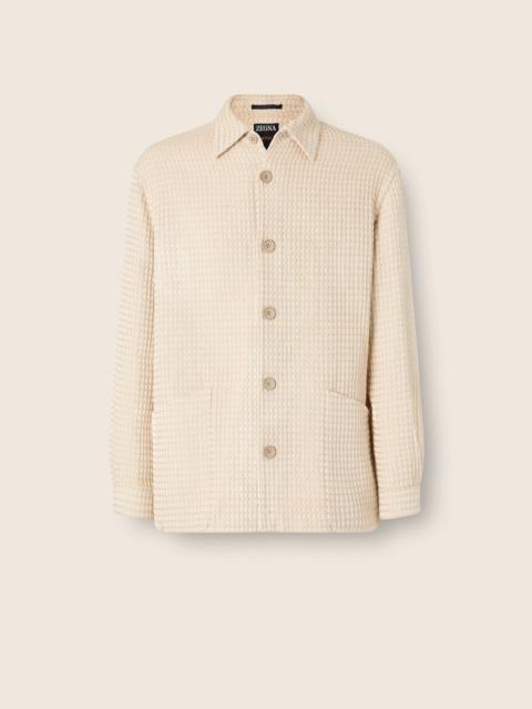 ZEGNA BEIGE FANCY PATTERN COTTON AND WOOL BLEND OVERSHIRT