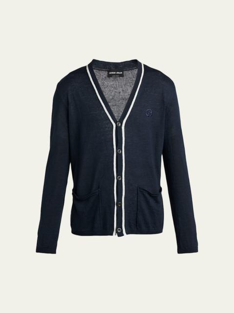 GIORGIO ARMANI Men's Linen and Silk Tipped Cardigan
