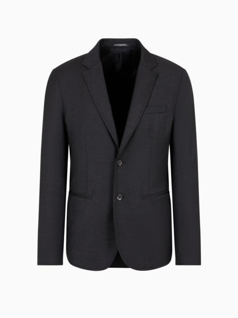 EMPORIO ARMANI Single-breasted jacket in stretch virgin wool flannel