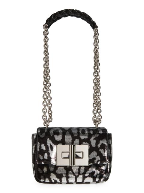 Mini Natalia Leopard Sequin Shoulder Bag in 7Ng01 Black/Silver/Black