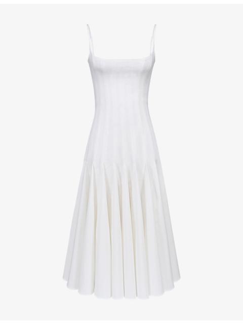 House of CB Vionne Pleated Stretch-Cotton Midi Dress