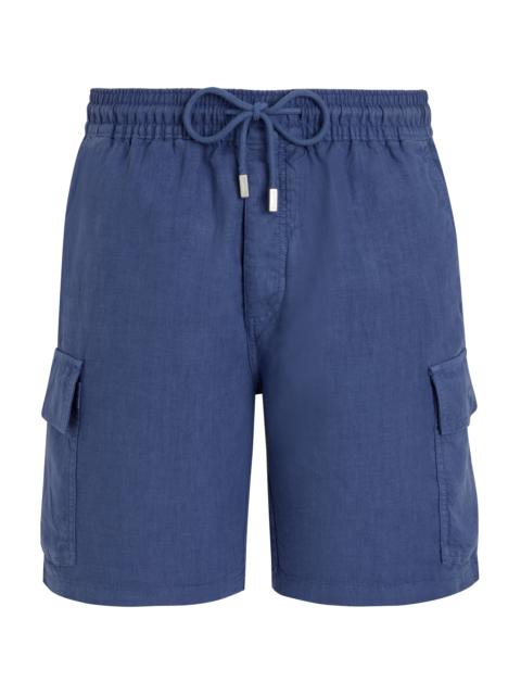 Men Linen Bermuda Shorts Cargo Pockets