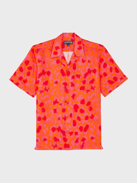 Men's New Leopard Linen Camp Shirt